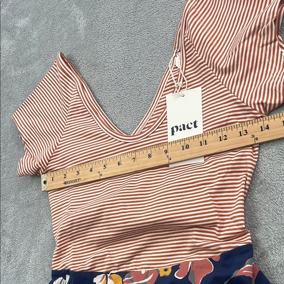 NEW PACT S Shell Stripe/Floral Charm Navy Helena Crossback Mini Dress Pockets - Picture 6 of 13